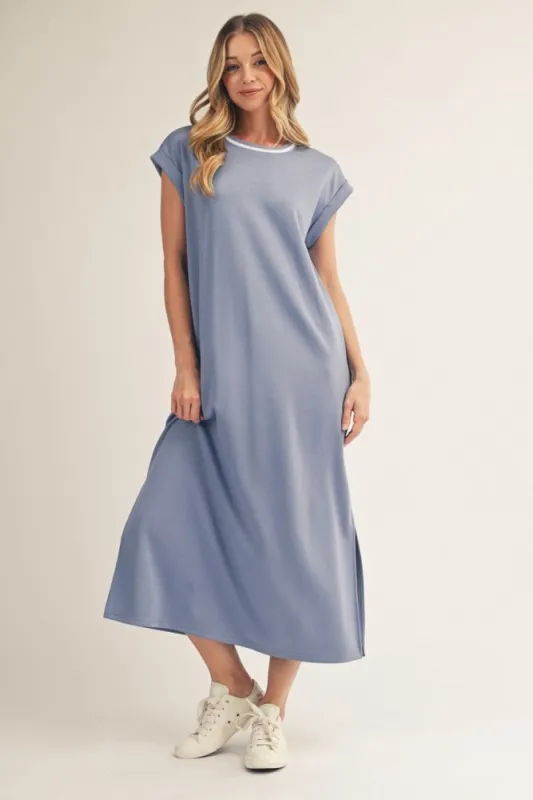 Denim Blue Side Slit Midi Dress made by JODIFL