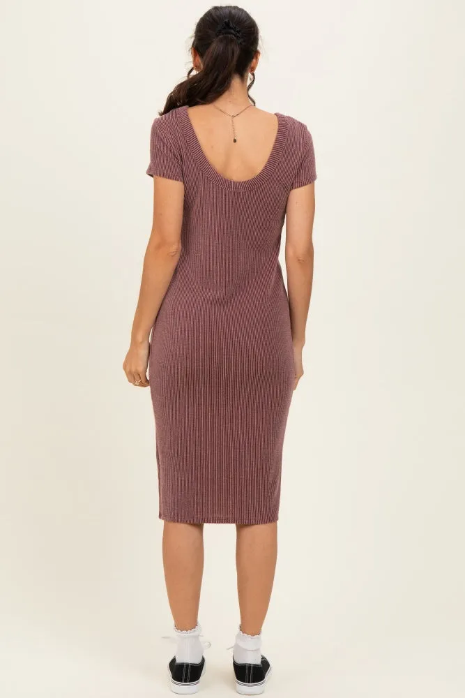 Red Brown Ribbed Short Sleeve Midi Dress sold by Pinkblush product image thumbnail 3