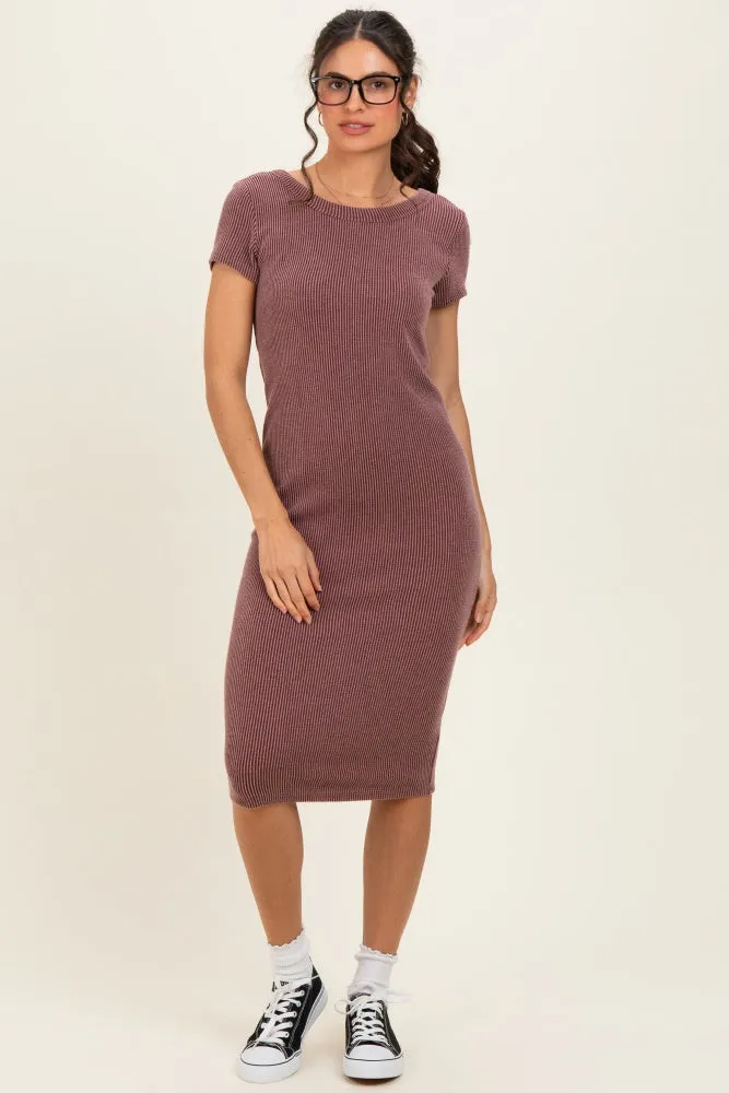 Red Brown Ribbed Short Sleeve Midi Dress sold by Pinkblush