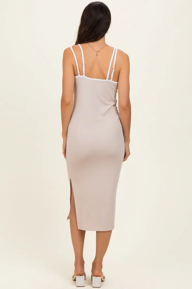 Beige Contrast Double Strap Midi Dress sold by Pinkblush product image thumbnail 3