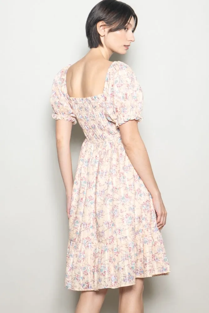 Peach Floral Sweetheart Neck Smocked Midi Dress sold by Pinkblush product image thumbnail 4