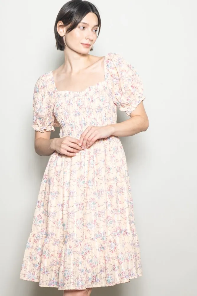 Peach Floral Sweetheart Neck Smocked Midi Dress sold by Pinkblush product image thumbnail 2