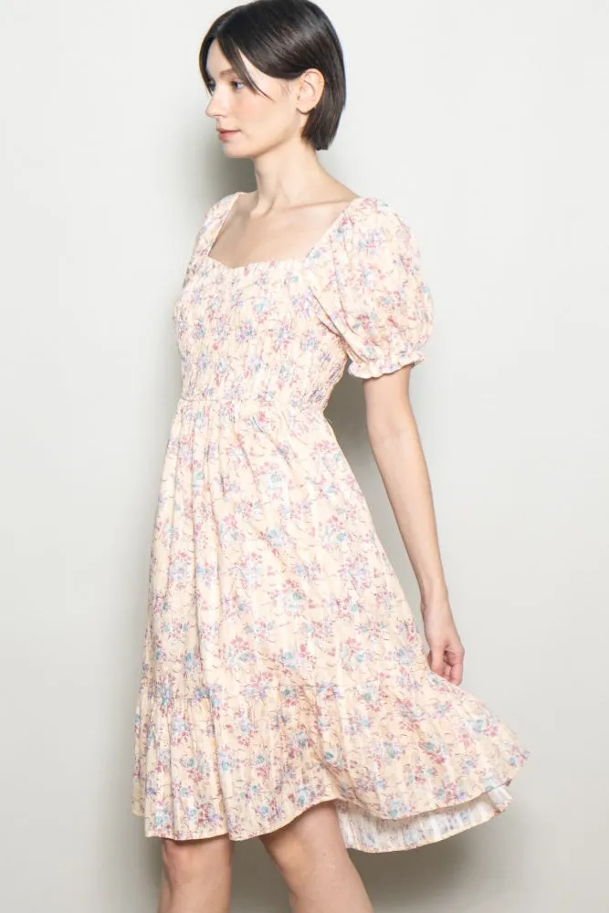 Peach Floral Sweetheart Neck Smocked Midi Dress sold by Pinkblush product image thumbnail 3