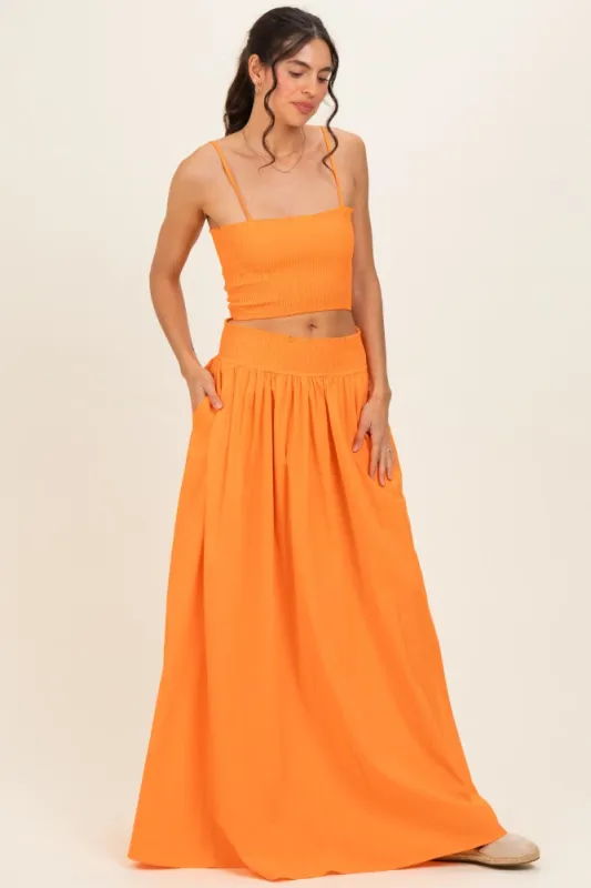 Orange Smocked Tank Maxi Skirt Set made by Pinkblush