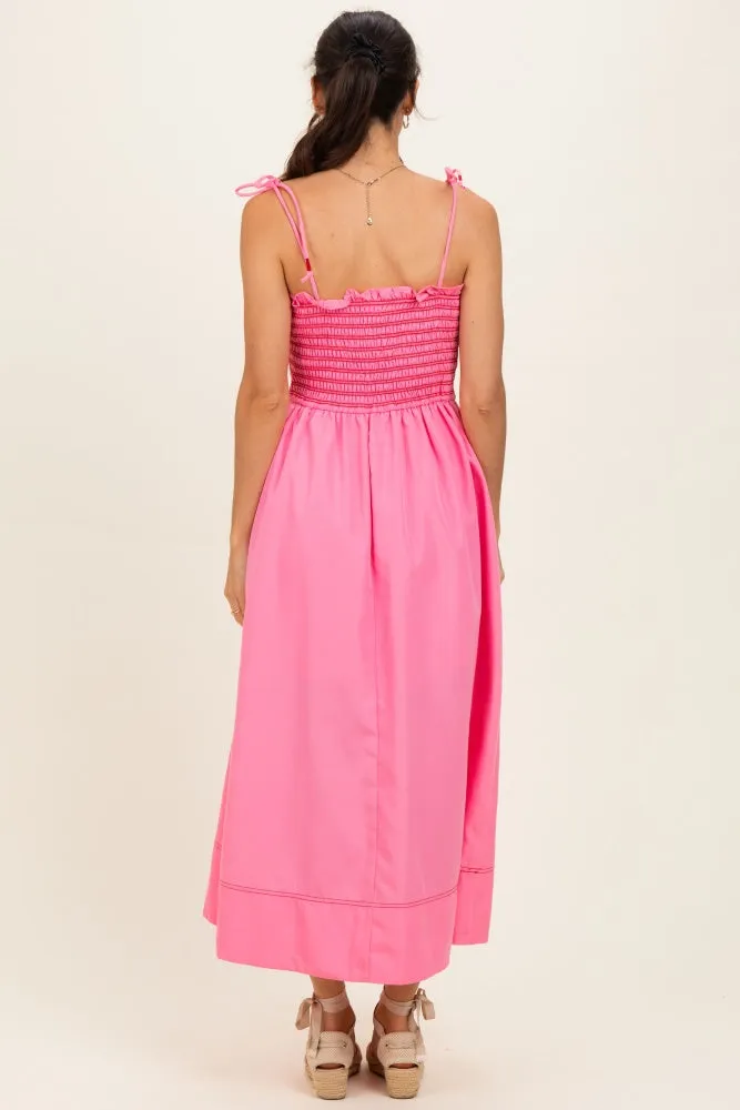 Pink Smocked Shoulder Tie Midi Dress sold by Pinkblush product image thumbnail 4
