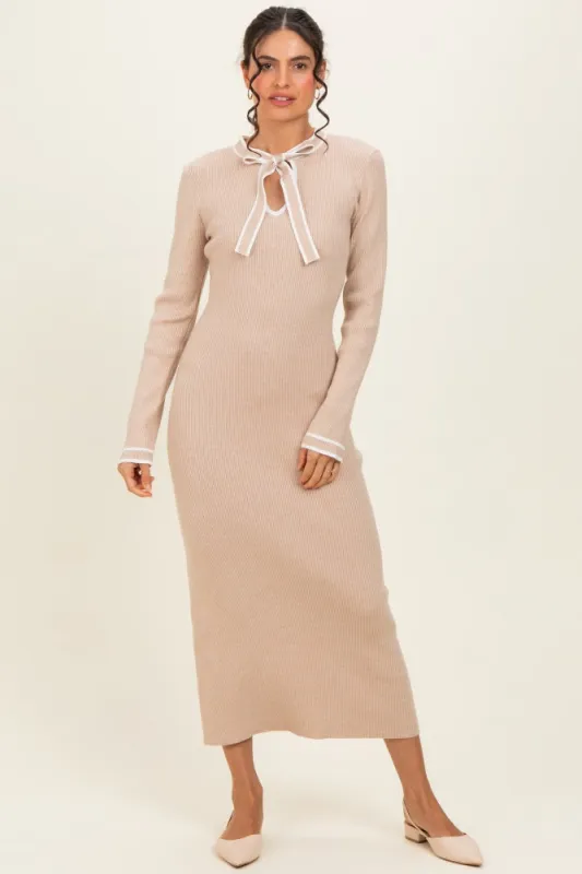 Cream Tie Neck Sweater Midi Dress made by Able