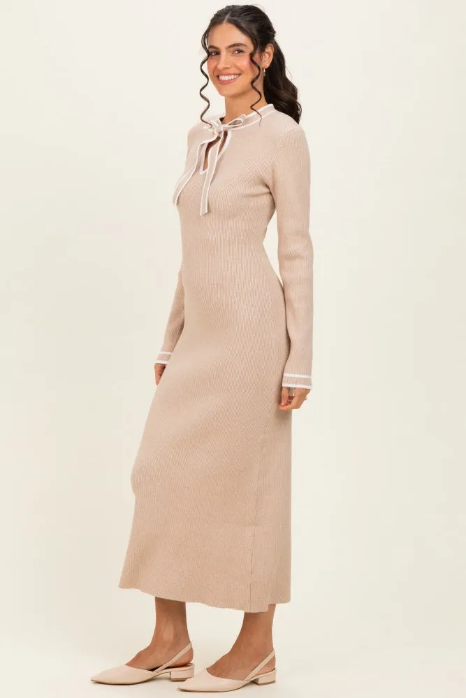 Cream Tie Neck Sweater Midi Dress sold by Pinkblush product image thumbnail 2