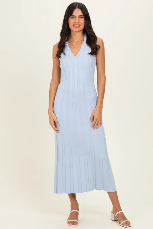 Sky Knit Collared Sleeveless Maxi Dress made by Able