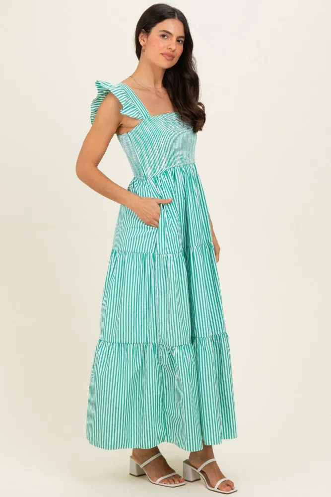 Green Striped Ruffle Strap Smocked Maxi Dress sold by Pinkblush product image thumbnail 2