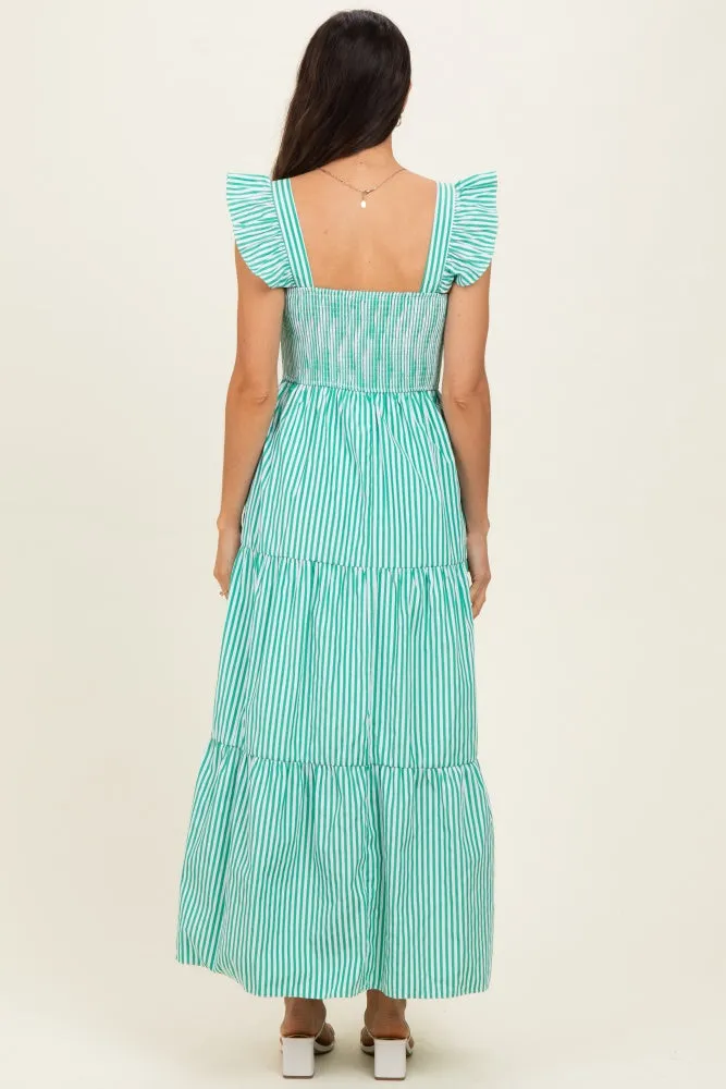 Green Striped Ruffle Strap Smocked Maxi Dress sold by Pinkblush product image thumbnail 3