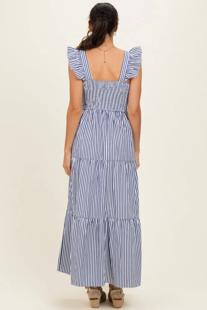 Navy Striped Ruffle Strap Smocked Maxi Dress sold by Pinkblush product image thumbnail 3