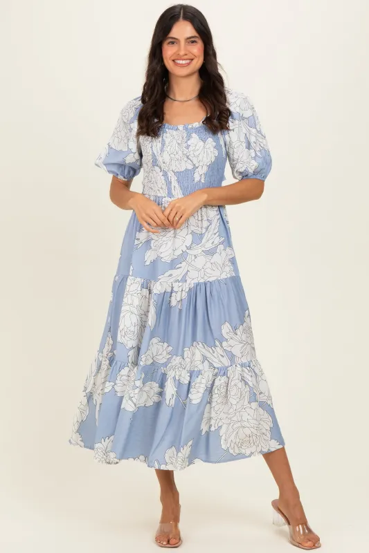 Light Blue Floral Cutout Tie Back Midi Dress made by Pinkblush