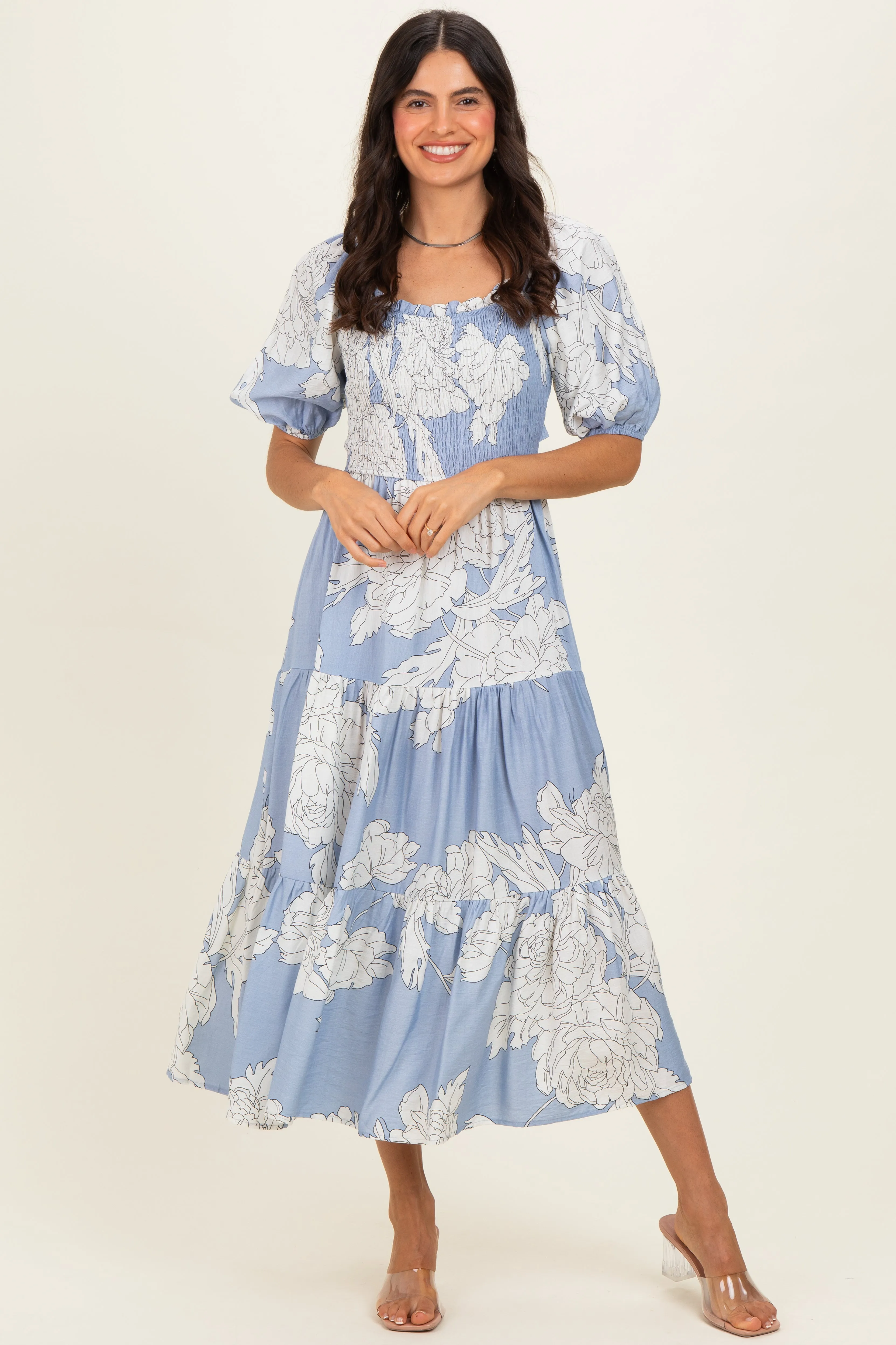 Light Blue Floral Cutout Tie Back Midi Dress sold by Pinkblush