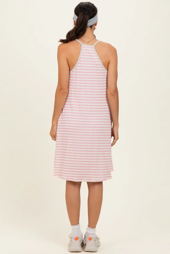 Cream/ Pink Striped Sleeveless Halter Mini Dress sold by Pinkblush product image thumbnail 3