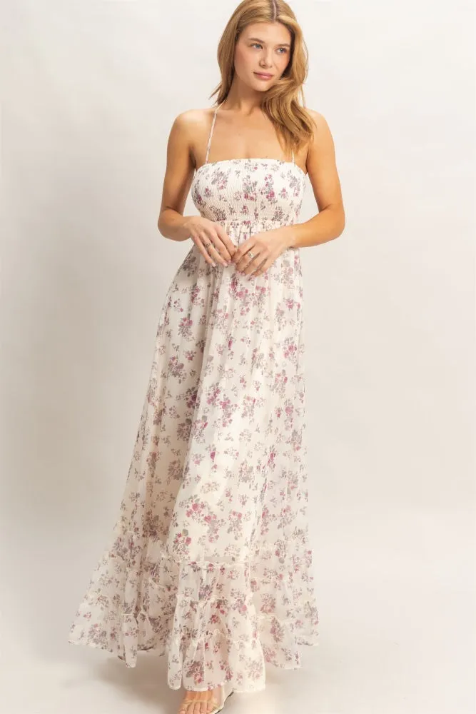 Ivory Floral Smocked Open Back Maxi Dress sold by Pinkblush product image thumbnail 2