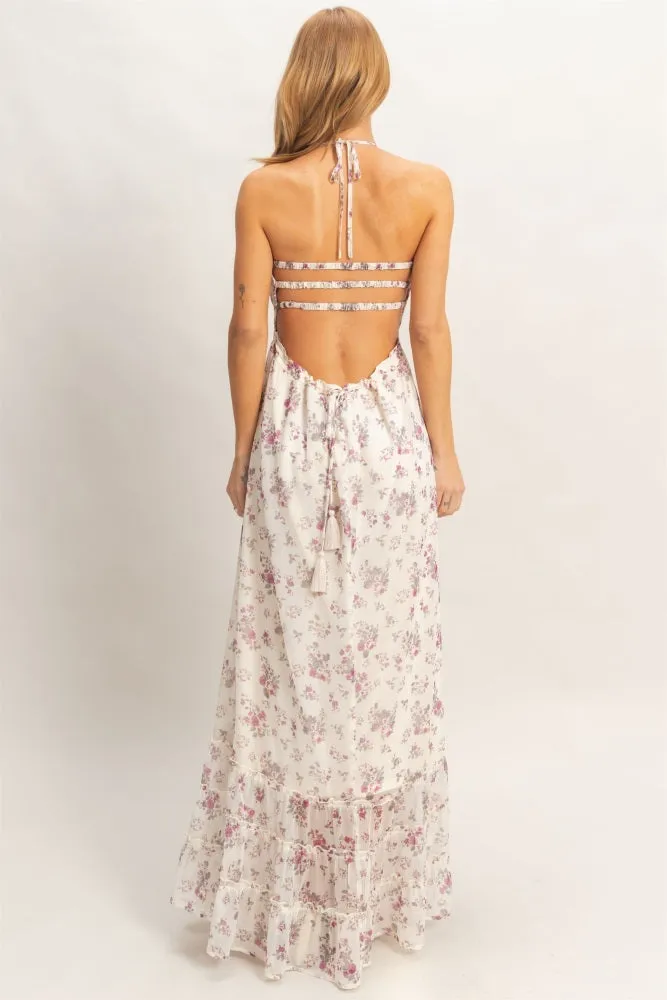 Ivory Floral Smocked Open Back Maxi Dress sold by Pinkblush product image thumbnail 4