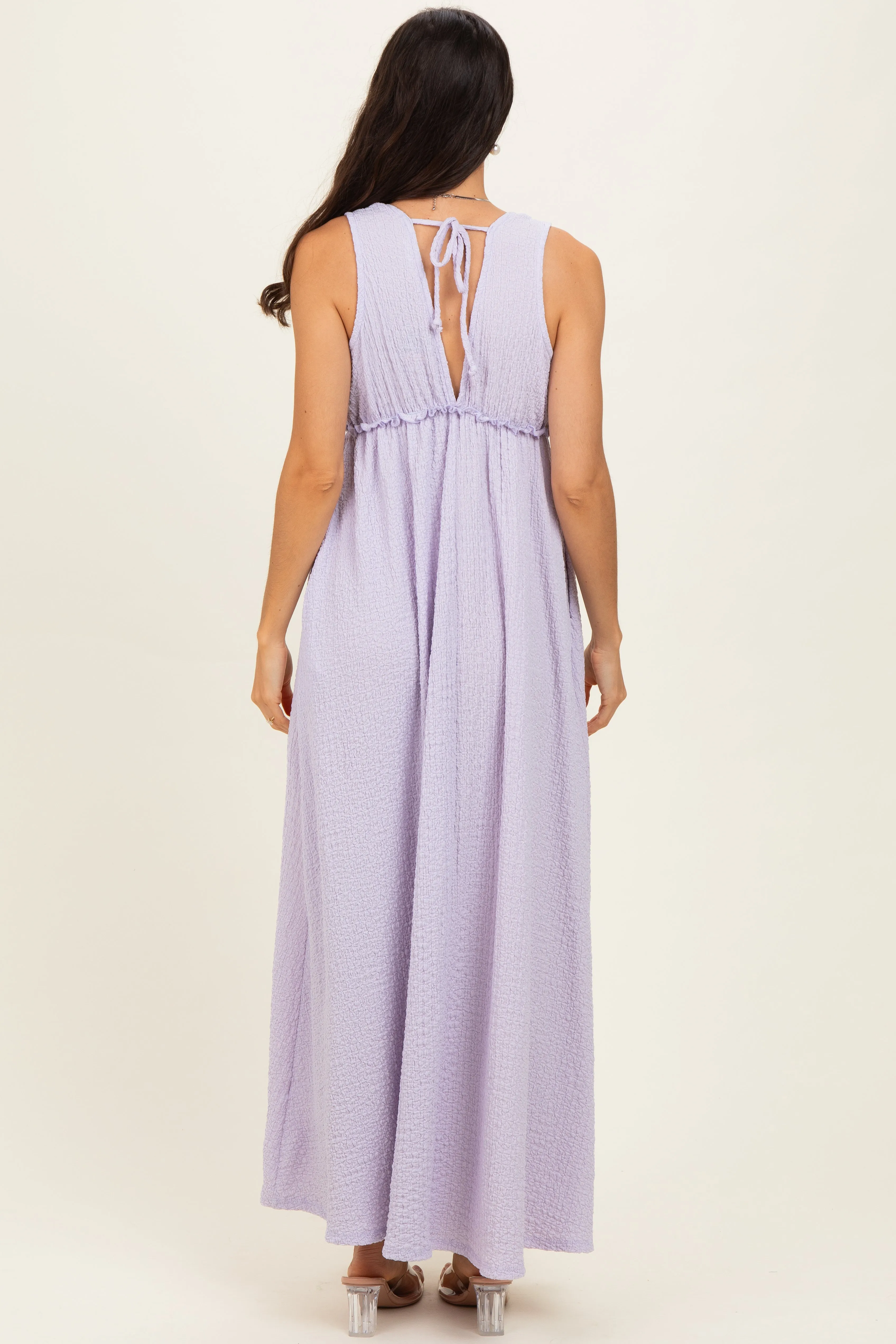 Lavender Sleeveless Deep V-Neck Maxi Dress sold by Pinkblush product image thumbnail 3
