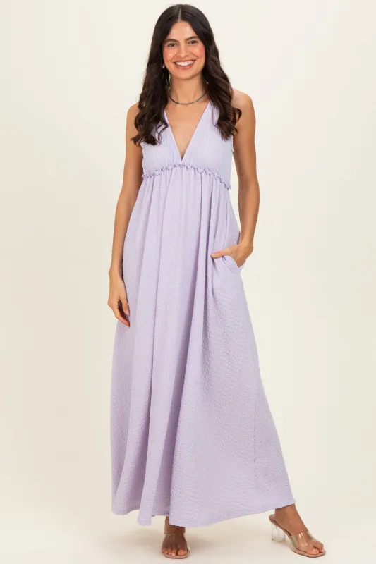Lavender Sleeveless Deep V-Neck Maxi Dress made by Pinkblush