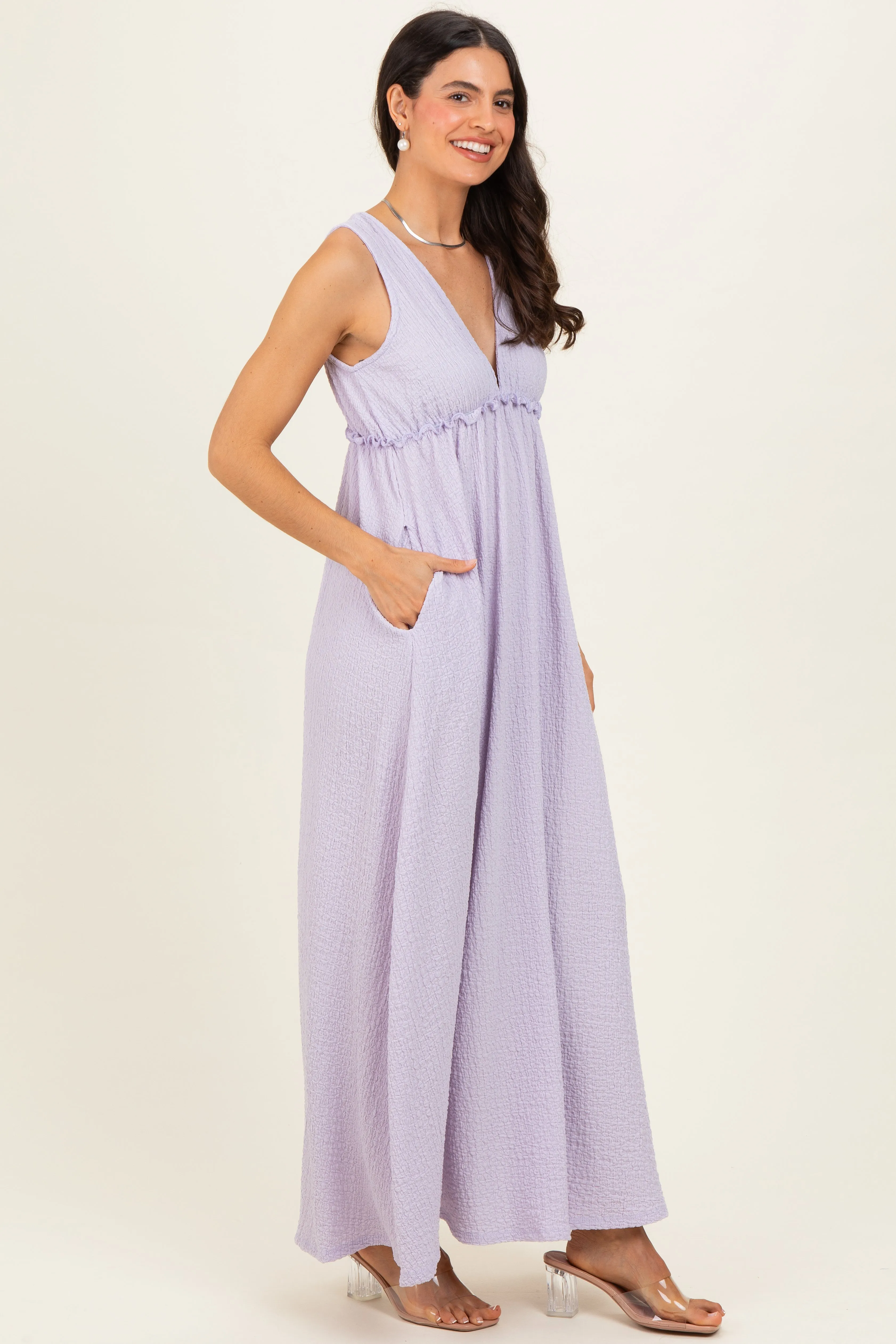 Lavender Sleeveless Deep V-Neck Maxi Dress sold by Pinkblush product image thumbnail 2