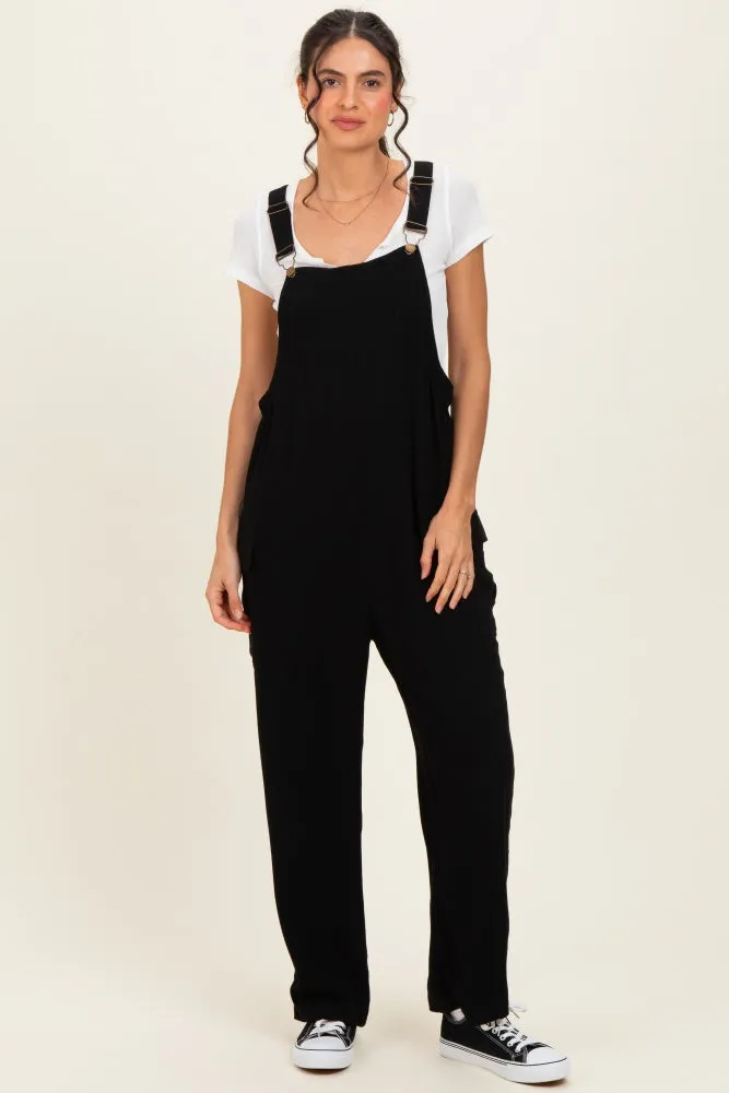 Black Straight Leg Adjustable Overalls sold by Pinkblush
