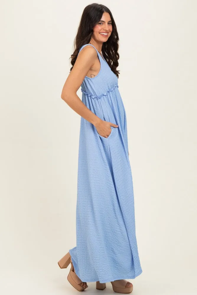 Light Blue Sleeveless Deep V-Neck Maxi Dress sold by Pinkblush product image thumbnail 2
