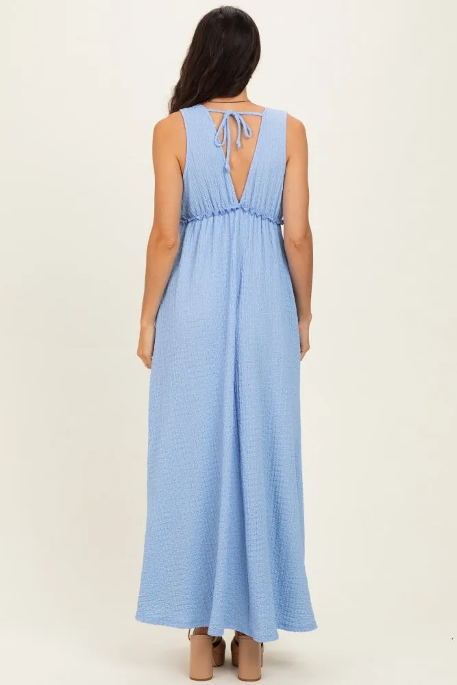 Light Blue Sleeveless Deep V-Neck Maxi Dress sold by Pinkblush product image thumbnail 3