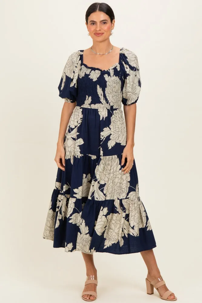 Navy Floral Cutout Tie Back Midi Dress sold by Pinkblush