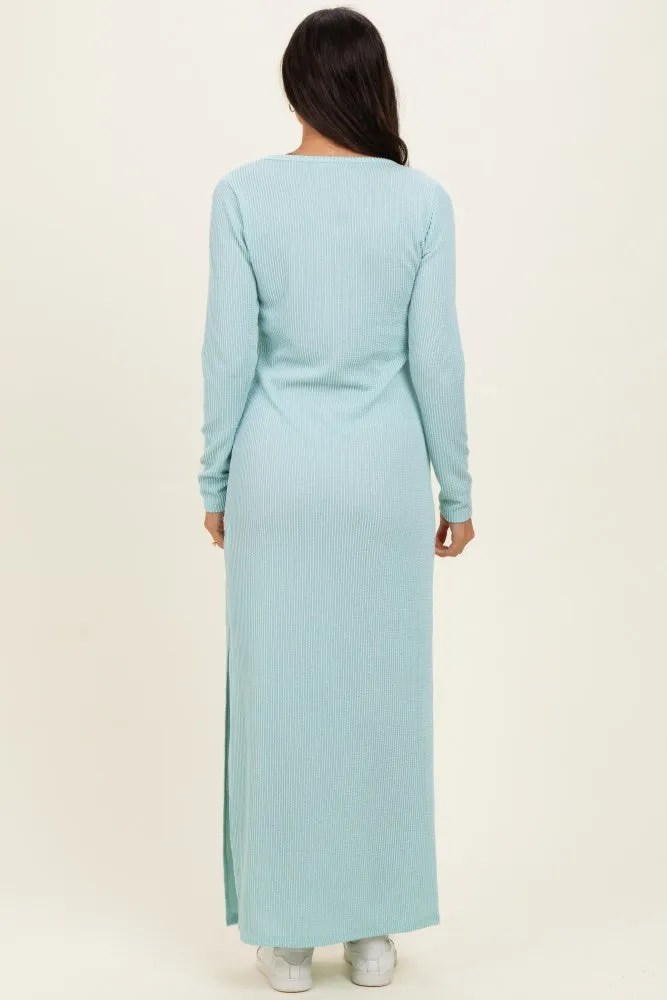 Mint Ribbed Long Sleeve Side Slit Maxi Dress sold by Pinkblush product image thumbnail 2