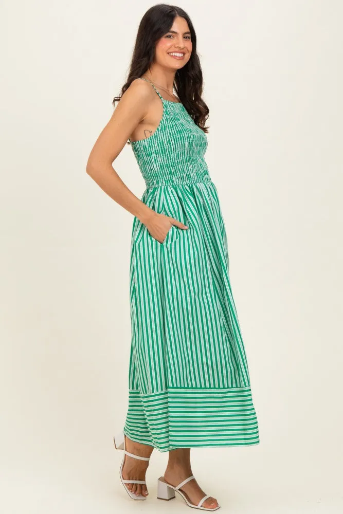 Green Striped Smocked Midi Dress sold by Pinkblush product image thumbnail 2