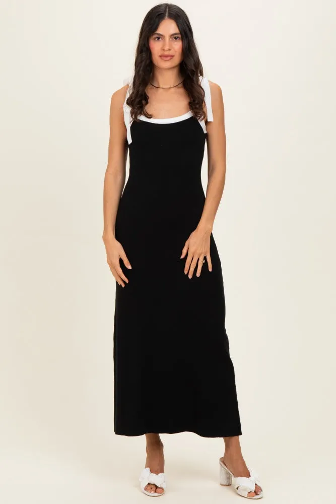 Black Knit Contrast Shoulder Tie Dress sold by Pinkblush