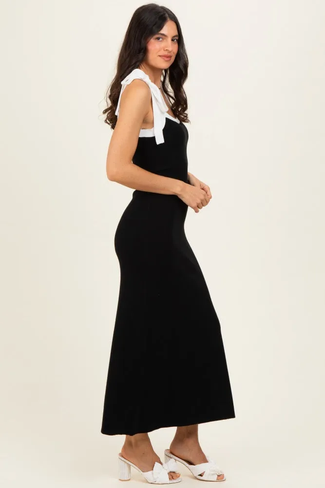 Black Knit Contrast Shoulder Tie Dress sold by Pinkblush product image thumbnail 2