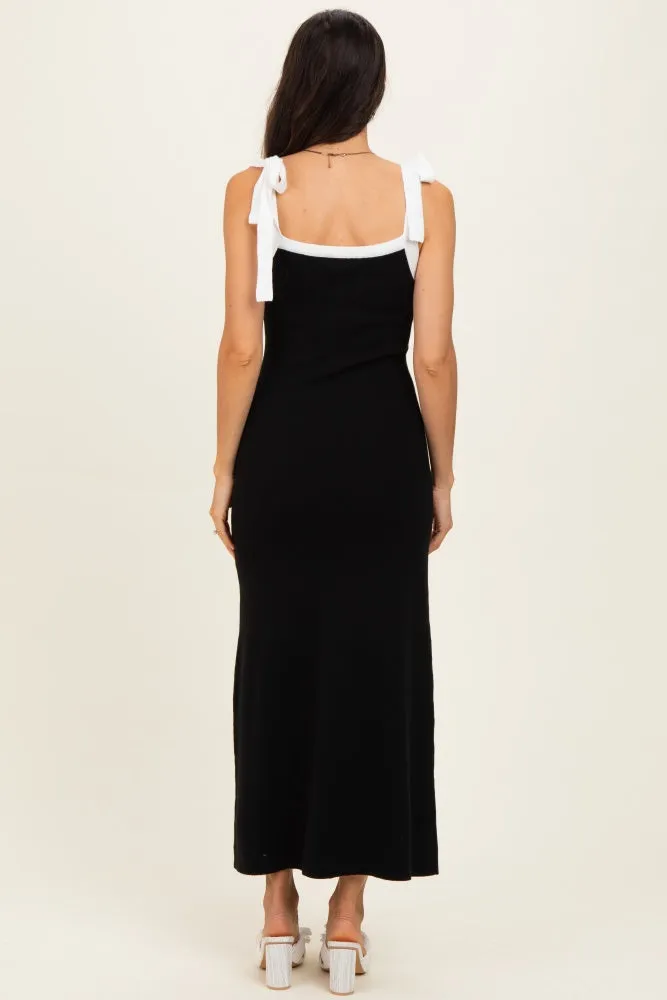 Black Knit Contrast Shoulder Tie Dress sold by Pinkblush product image thumbnail 3