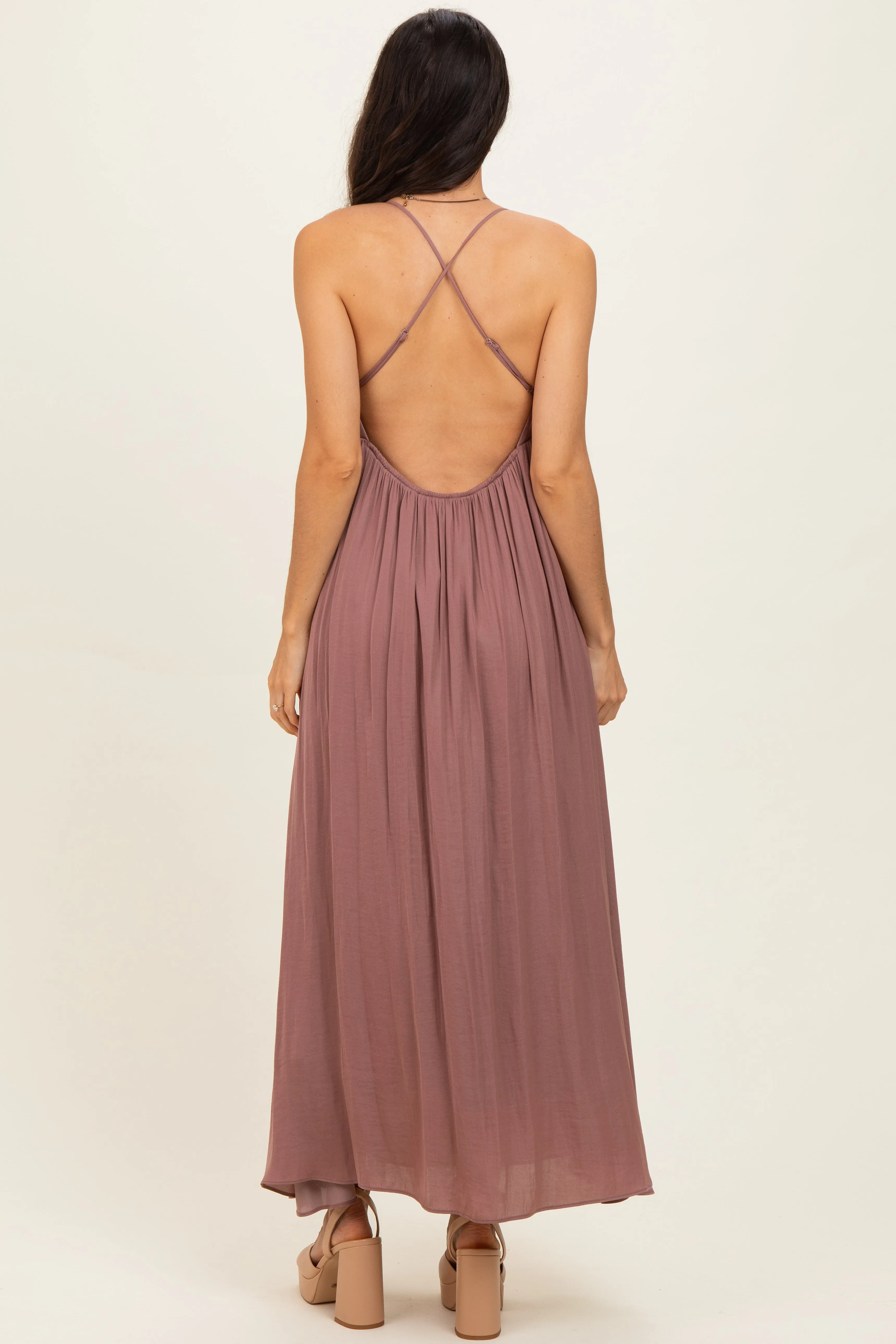 Mauve V-Neck Open Back Maxi Dress sold by Pinkblush product image thumbnail 3