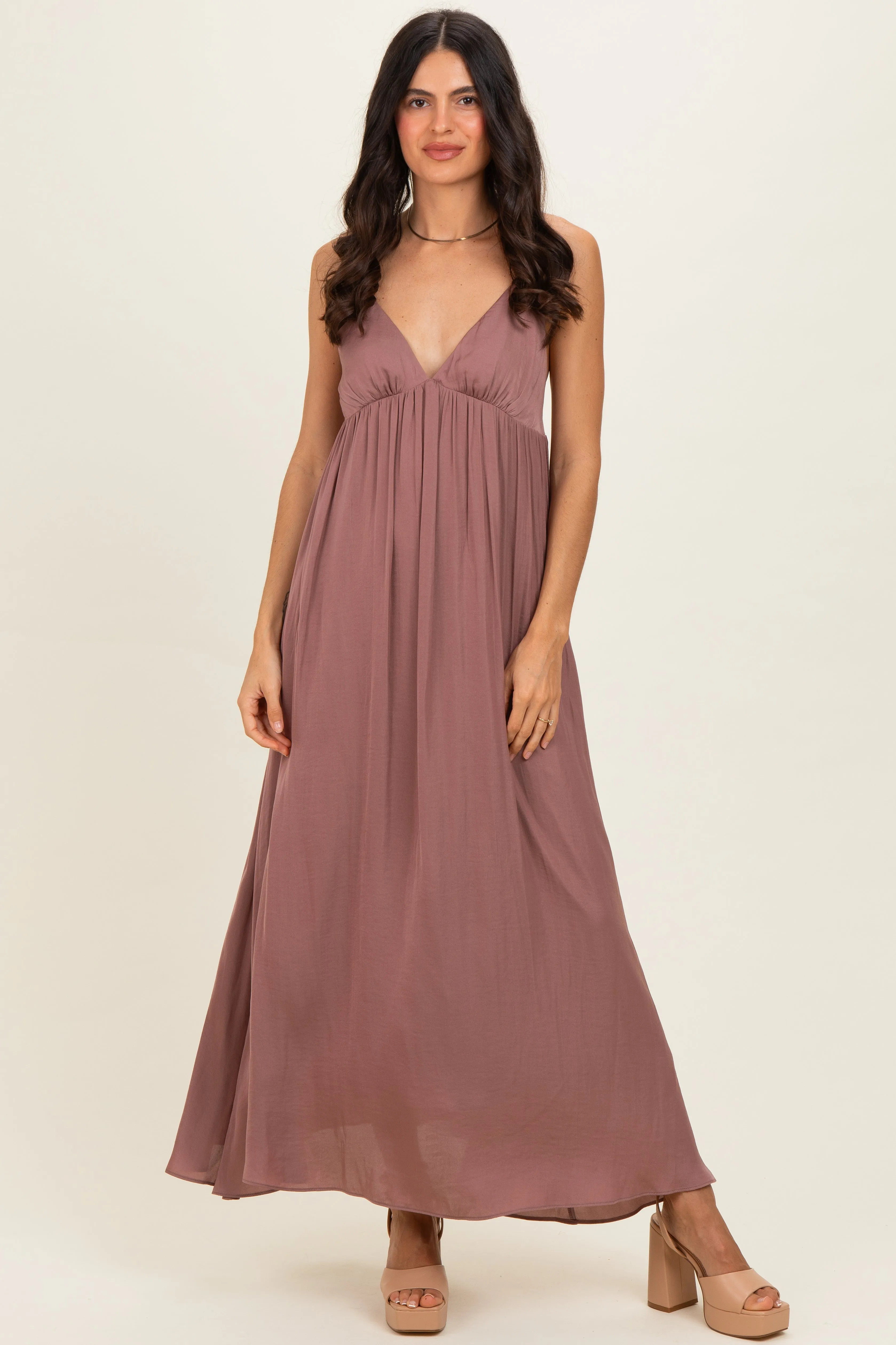 Mauve V-Neck Open Back Maxi Dress sold by Pinkblush