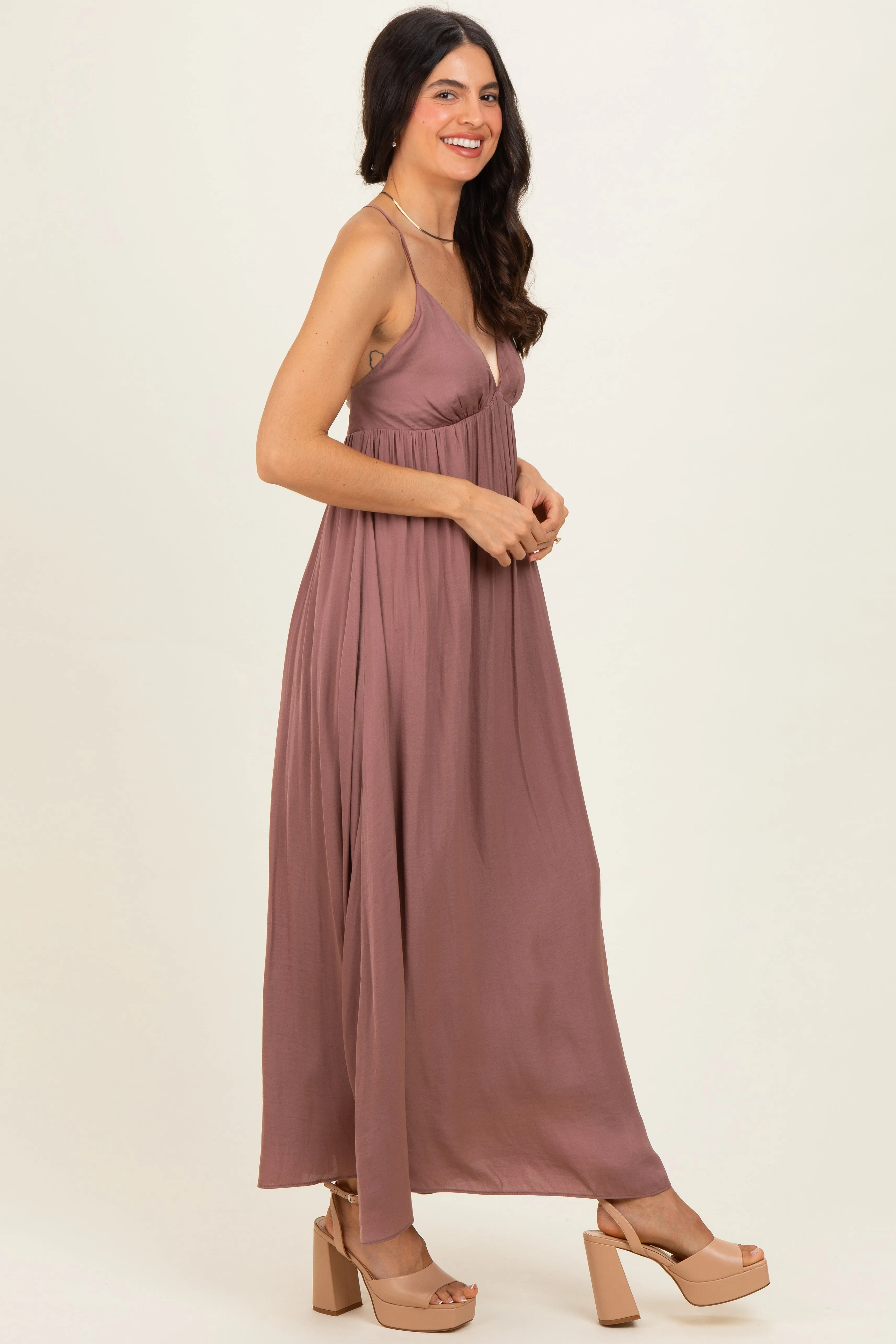 Mauve V-Neck Open Back Maxi Dress sold by Pinkblush product image thumbnail 2
