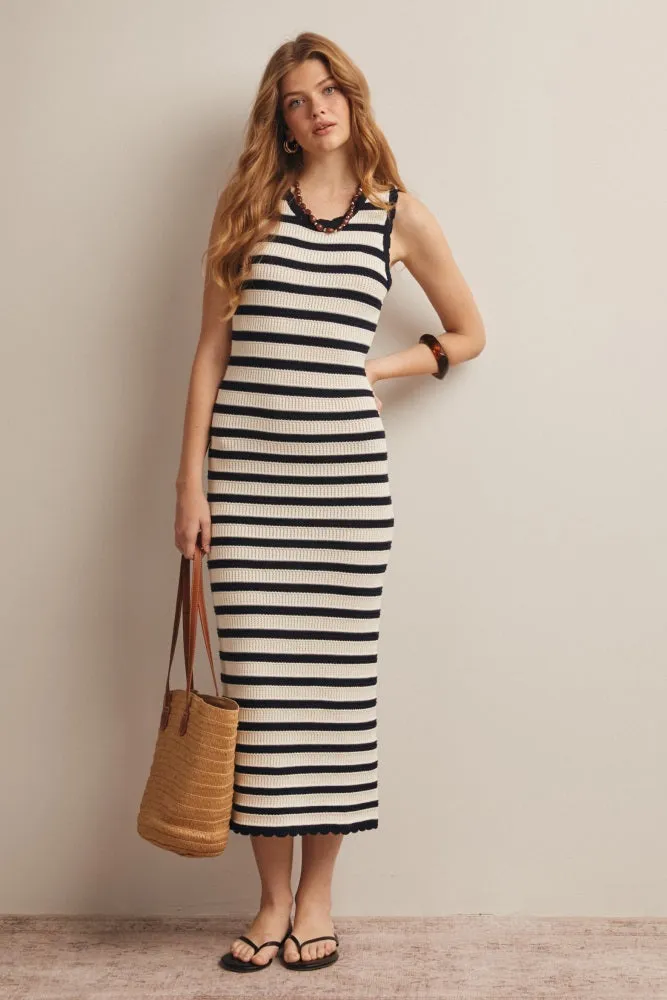 Navy Striped Crochet Knit Midi Dress sold by Pinkblush product image thumbnail 2