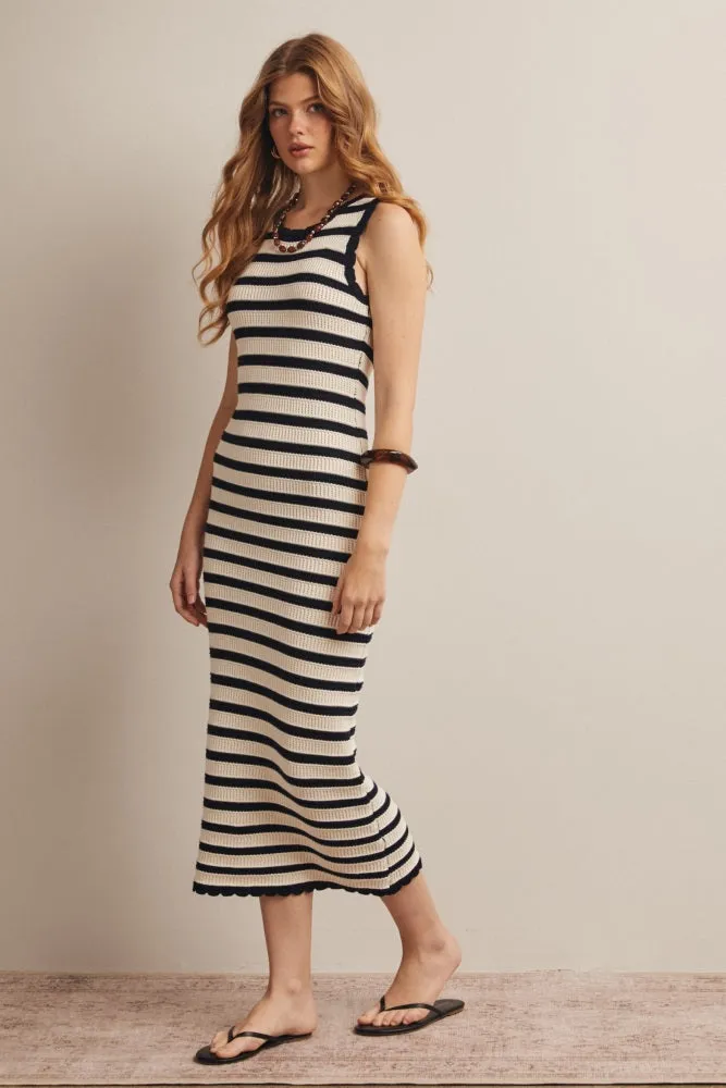 Navy Striped Crochet Knit Midi Dress sold by Pinkblush product image thumbnail 3
