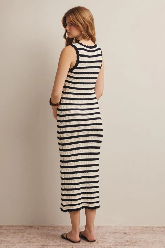 Navy Striped Crochet Knit Midi Dress sold by Pinkblush product image thumbnail 4