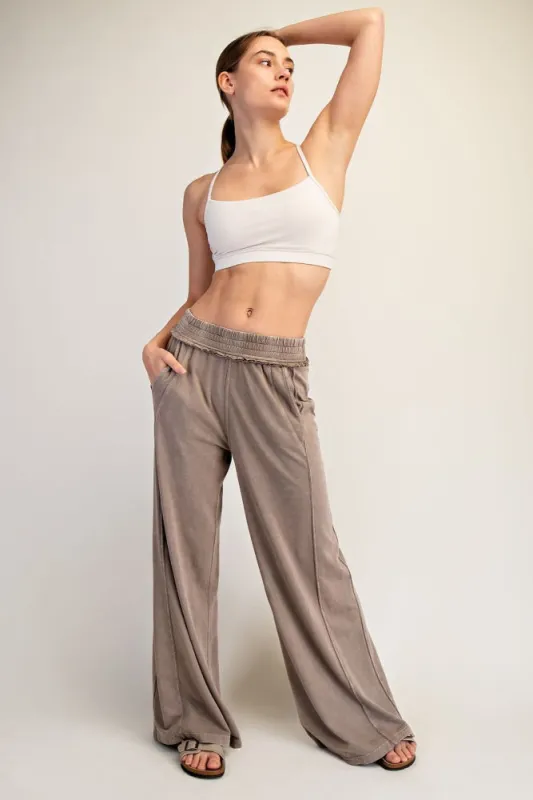 Coffee Mineral Wash Wide Leg Pants made by Rae Mode