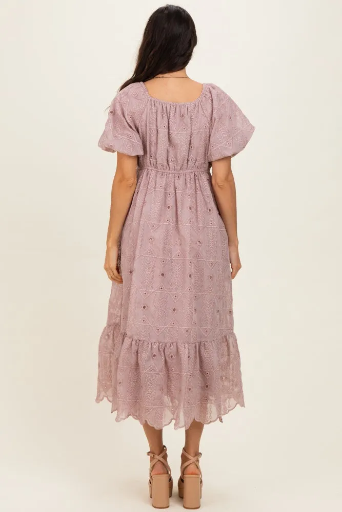 Mauve Printed Puff Sleeve Midi Dress sold by Pinkblush product image thumbnail 3
