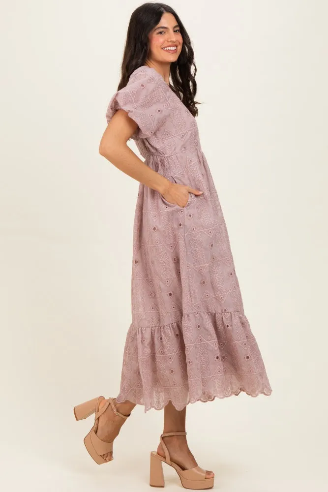 Mauve Printed Puff Sleeve Midi Dress sold by Pinkblush product image thumbnail 2
