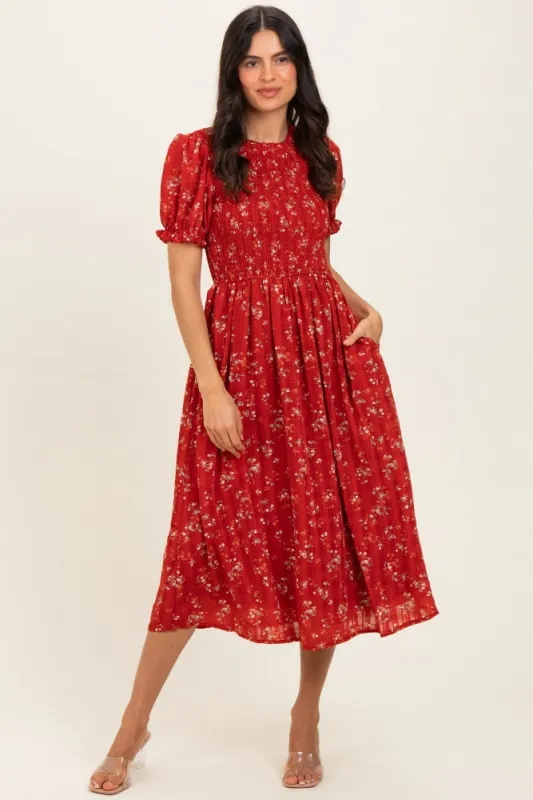 Red Floral Smocked Midi Dress made by Pinkblush