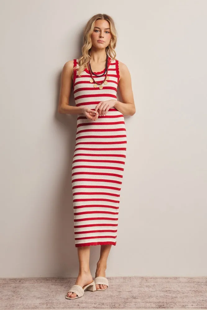 Red Striped Crochet Knit Midi Dress sold by Pinkblush product image thumbnail 2