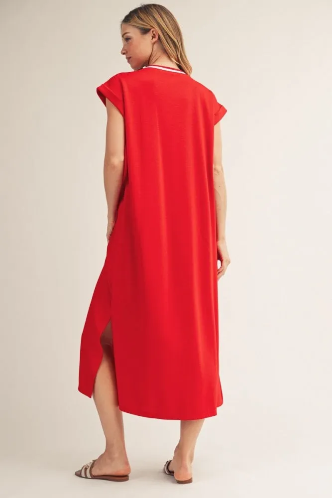 Tomato Red Side Slit Midi Dress sold by Pinkblush product image thumbnail 3