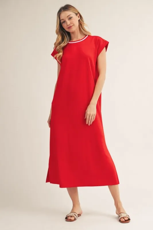 Tomato Red Side Slit Midi Dress made by JODIFL