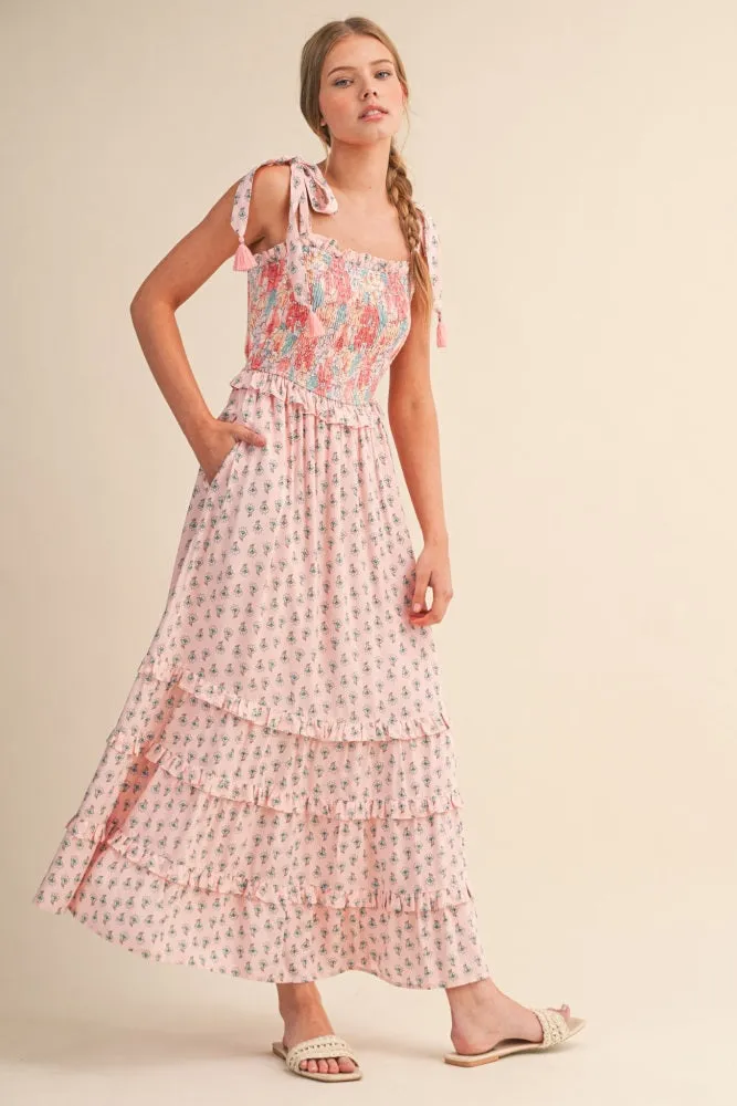 Pink Peach Multi Floral Smocked Midi Dress sold by Pinkblush product image thumbnail 2