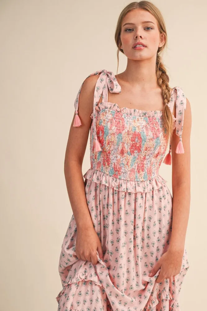 Pink Peach Multi Floral Smocked Midi Dress sold by Pinkblush product image thumbnail 4