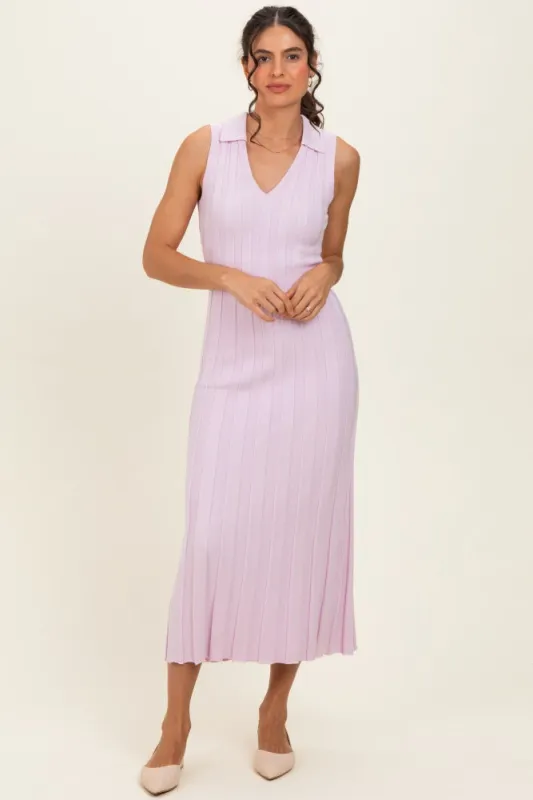 Light Pink Knit Collared Sleeveless Maxi Dress made by Able