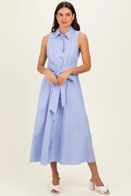 Chambray Button Up Sleeveless Midi Dress made by entro