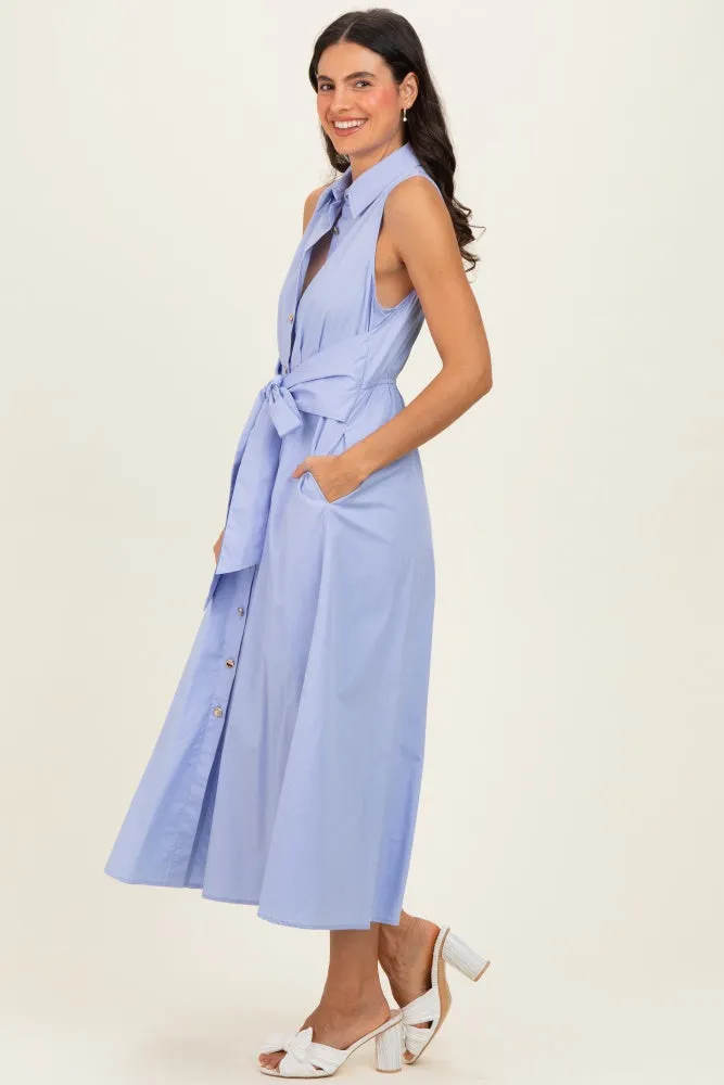 Chambray Button Up Sleeveless Midi Dress sold by Pinkblush product image thumbnail 2